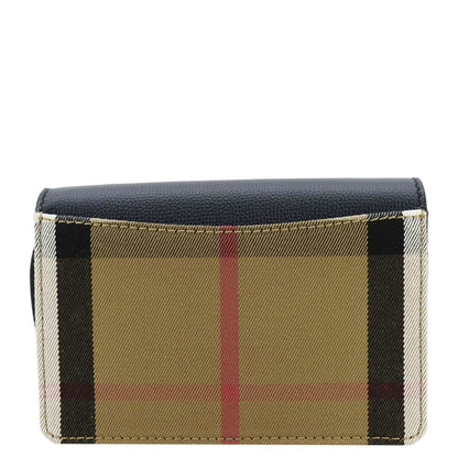 BURBERRY Hampshire Small House Check Canvas Crossbody Bag Navy Blue
