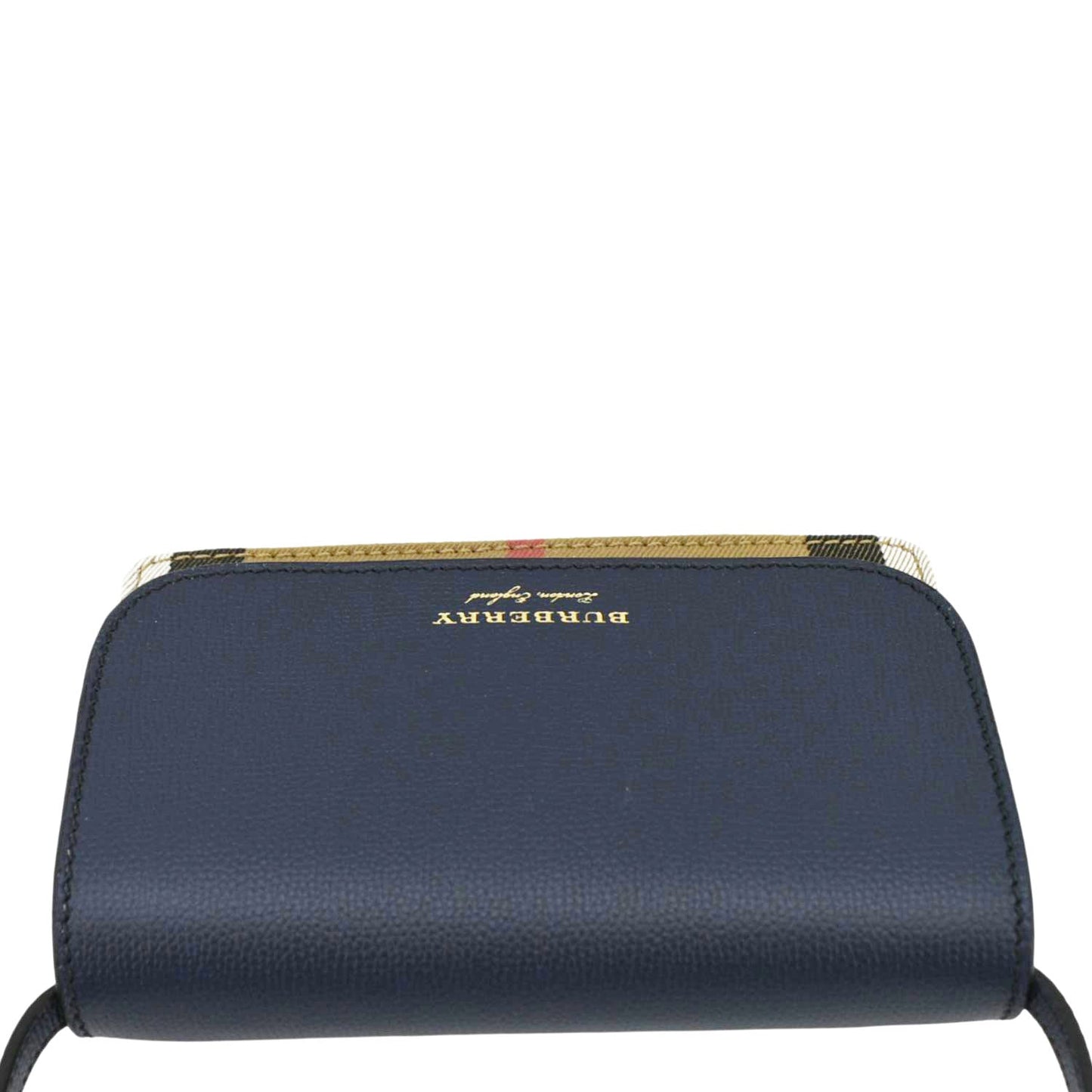 BURBERRY Hampshire Small House Check Canvas Crossbody Bag Navy Blue