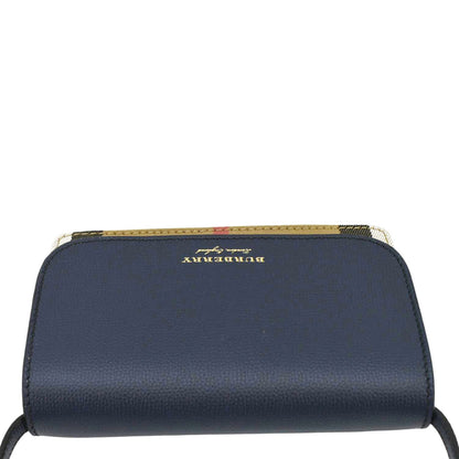 BURBERRY Hampshire Small House Check Canvas Crossbody Bag Navy Blue