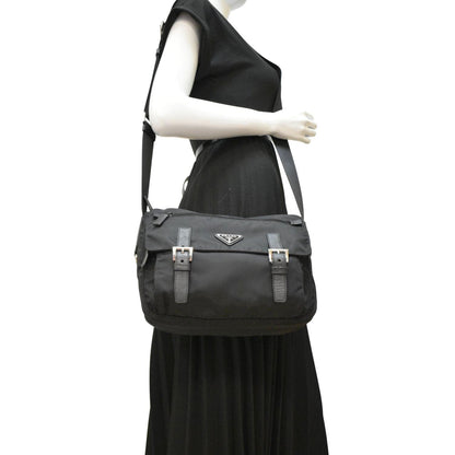 PRADA Vela Re-Edition Nylon Messenger Bag Black
