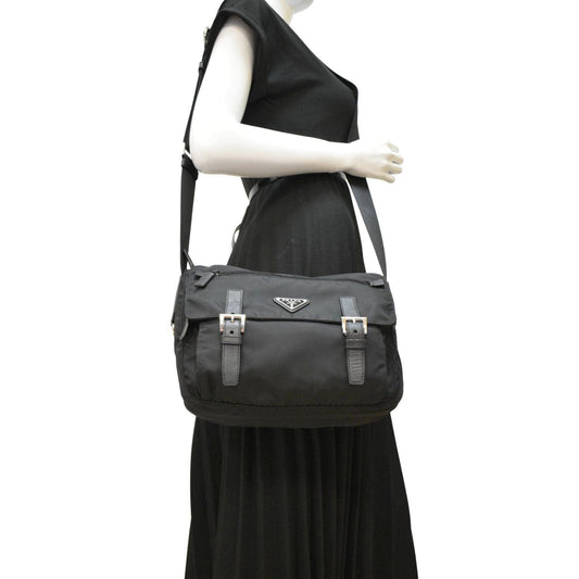 PRADA Vela Re-Edition Nylon Messenger Bag Black