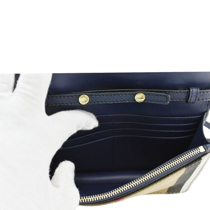 BURBERRY Hampshire Small House Check Canvas Crossbody Bag Navy Blue
