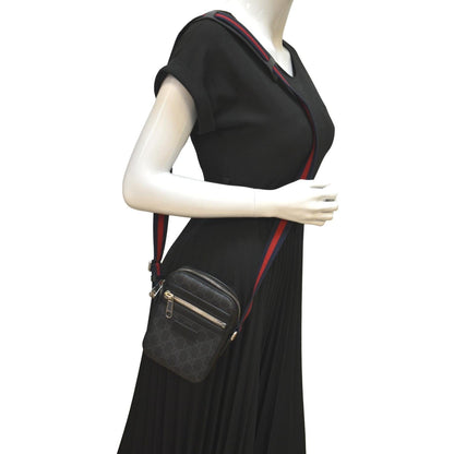 GUCCI GG Supreme Monogram Canvas Web Messenger Bag Black 598103