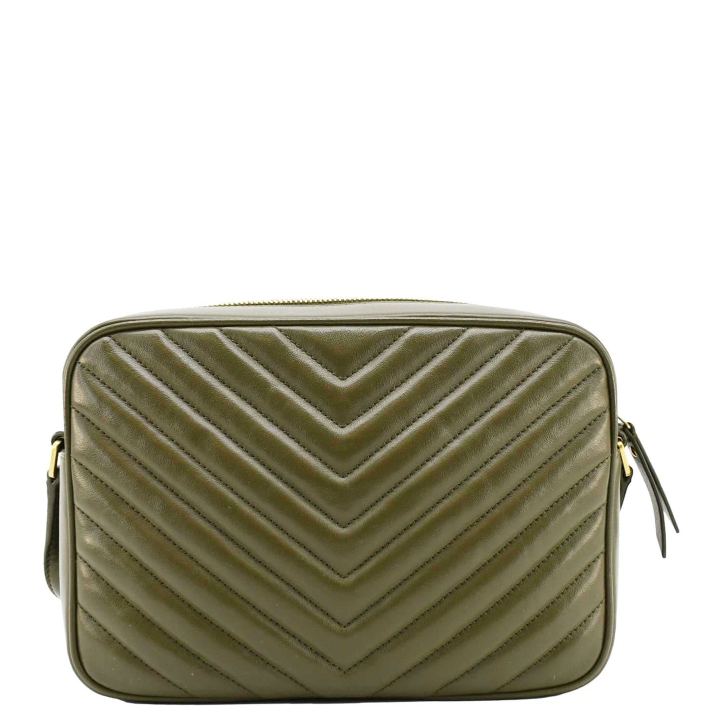 YVES SAINT LAURENT Lou Chevron Leather Camera Crossbody Bag Olive