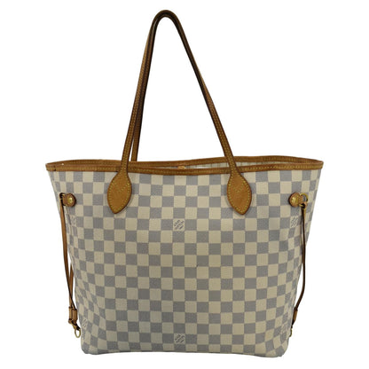 LOUIS VUITTON Neverfull MM Damier Azur Shoulder Bag White