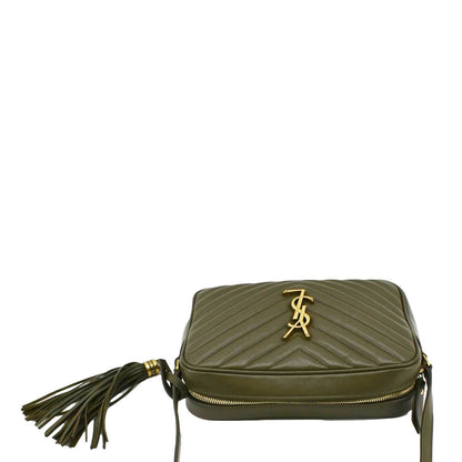 YVES SAINT LAURENT Lou Chevron Leather Camera Crossbody Bag Olive