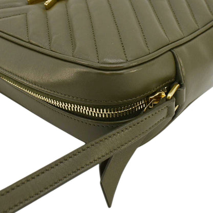 YVES SAINT LAURENT Lou Chevron Leather Camera Crossbody Bag Olive