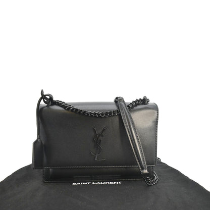 YVES SAINT LAURENT Sunset Medium Leather Shoulder Bag Black