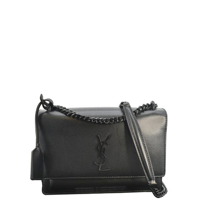 YVES SAINT LAURENT Sunset Medium Leather Shoulder Bag Black