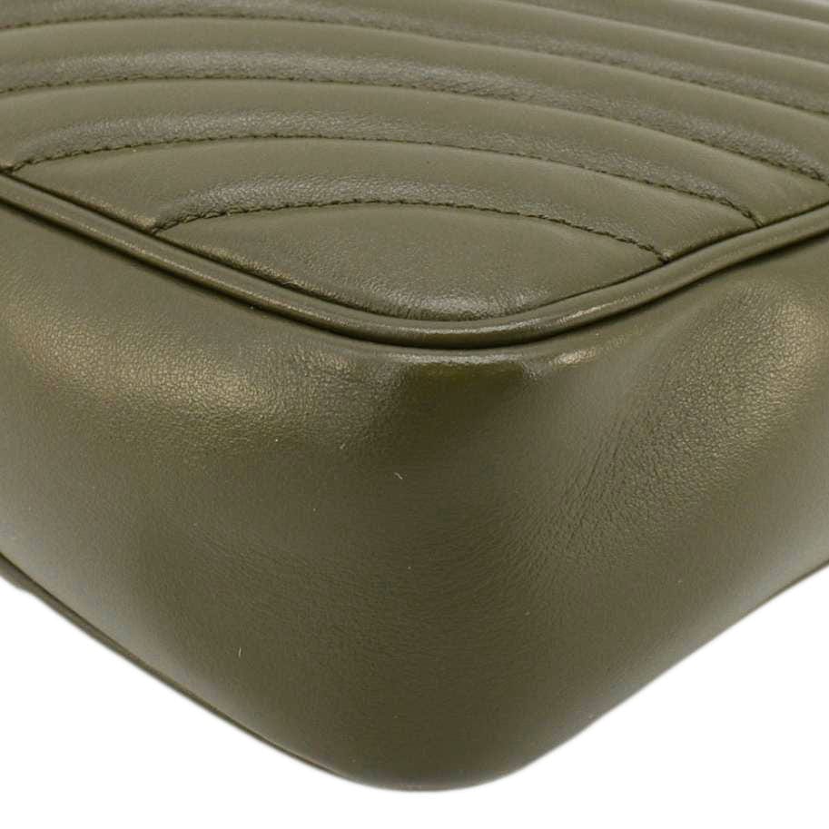 YVES SAINT LAURENT Lou Chevron Leather Camera Crossbody Bag Olive