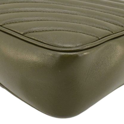 YVES SAINT LAURENT Lou Chevron Leather Camera Crossbody Bag Olive