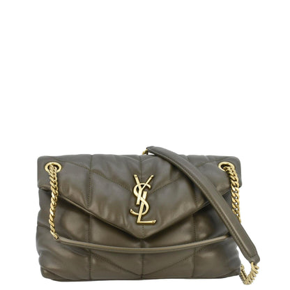 YVES SAINT LAURENT Loulou Puffer Small Quilted Lambskin Leather Chain Crossbody Bag Olive