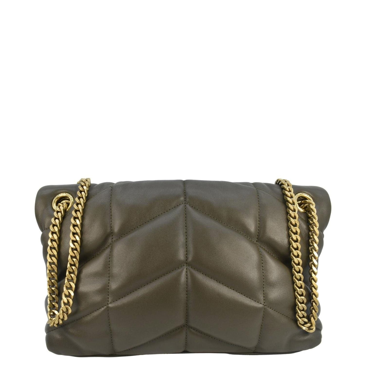 YVES SAINT LAURENT Loulou Puffer Small Quilted Lambskin Leather Chain Crossbody Bag Olive