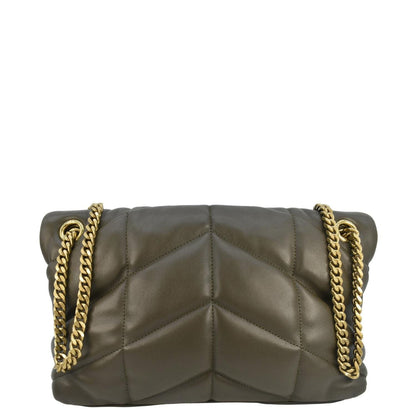 YVES SAINT LAURENT Loulou Puffer Small Quilted Lambskin Leather Chain Crossbody Bag Olive