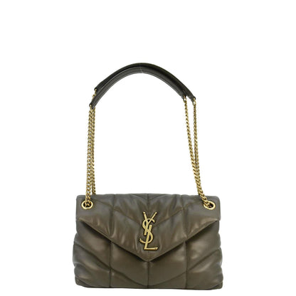 YVES SAINT LAURENT Loulou Puffer Small Quilted Lambskin Leather Chain Crossbody Bag Olive