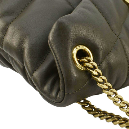 YVES SAINT LAURENT Loulou Puffer Small Quilted Lambskin Leather Chain Crossbody Bag Olive