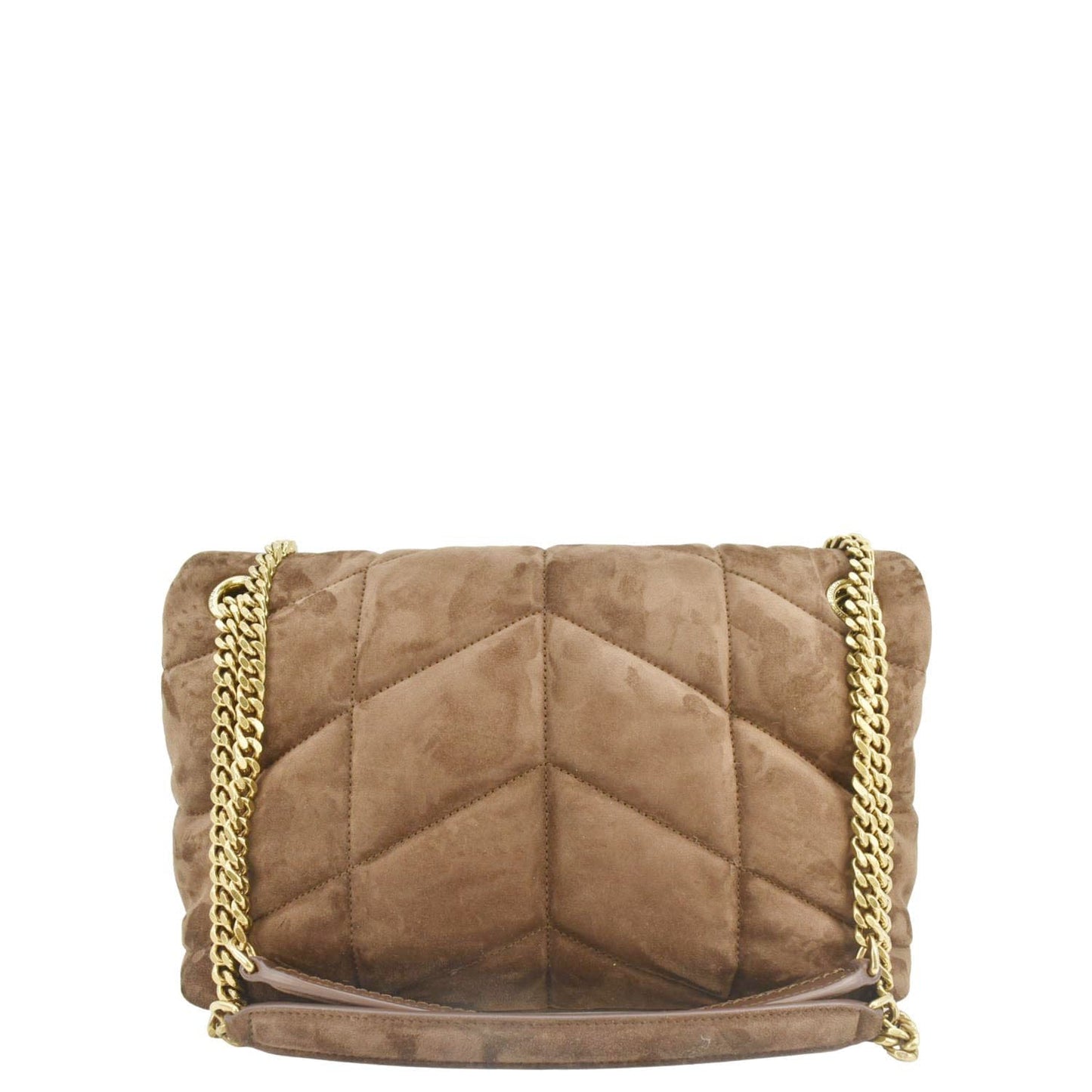 YVES SAINT LAURENT Loulou Puffer Quilted Suede Chain Shoulder Bag Brown