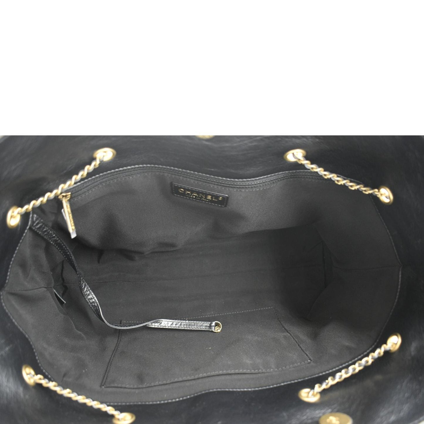 CHANEL Front CC Drawstring Quilted Leather Shopping Tote Bag Dark Grey