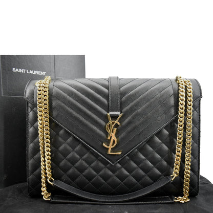 YVES SAINT LAURENT Envelope Medium Matelasse Leather Crossbody Bag Black