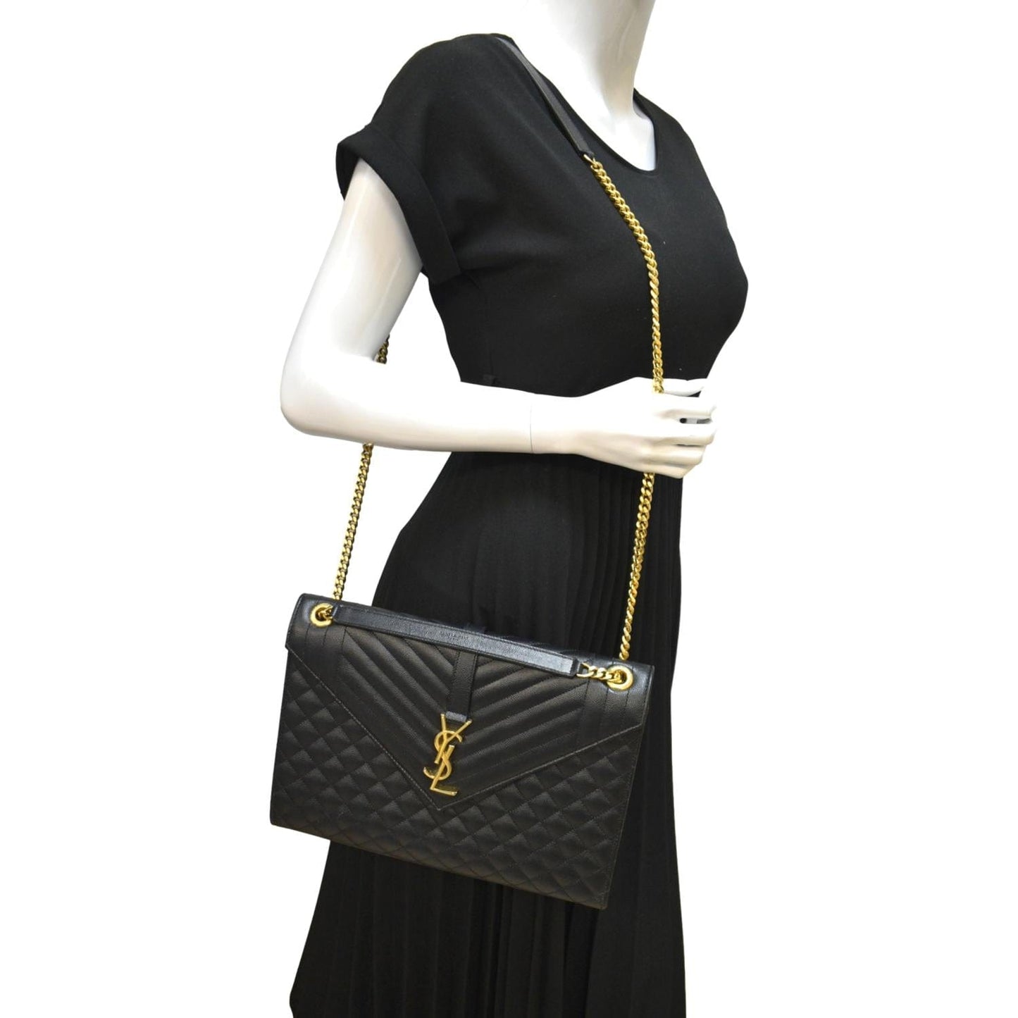 YVES SAINT LAURENT Envelope Medium Matelasse Leather Crossbody Bag Black