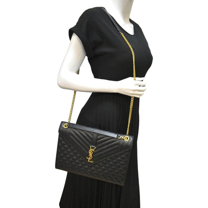 YVES SAINT LAURENT Envelope Medium Matelasse Leather Crossbody Bag Black