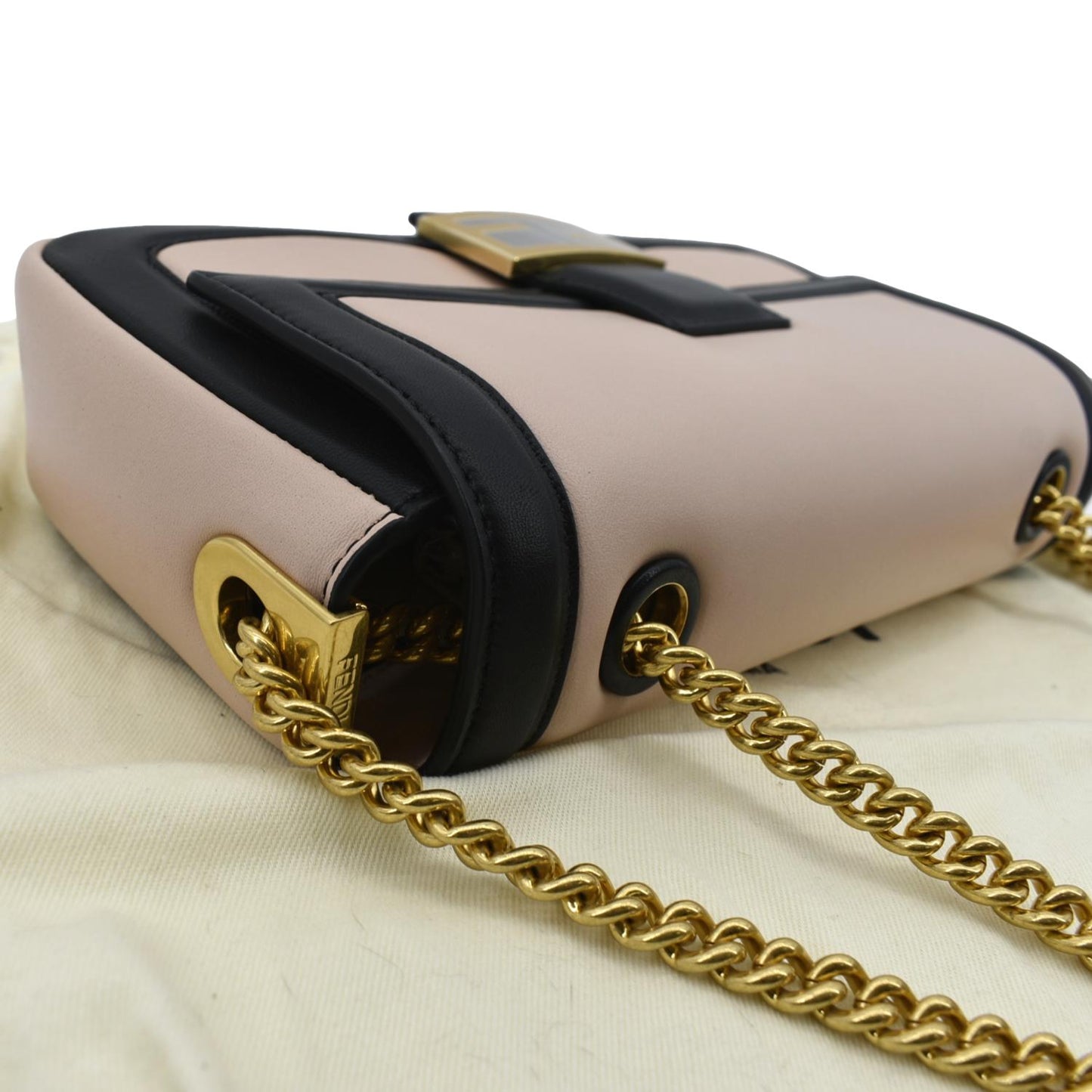 FENDI Baguette Medium Leather Chain Shoulder Bicolor Bag Pink