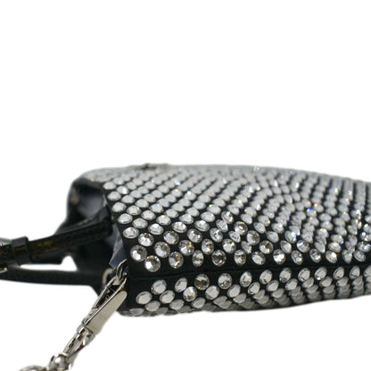 PRADA Chain Flat Mini Crystal Embellished Satin Tote Bag Silver