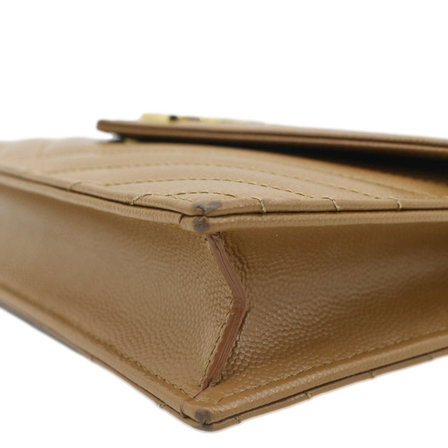 YVES SAINT LAURENT Cassandre Wallet on Chain Leather Envelope Bag Caramel