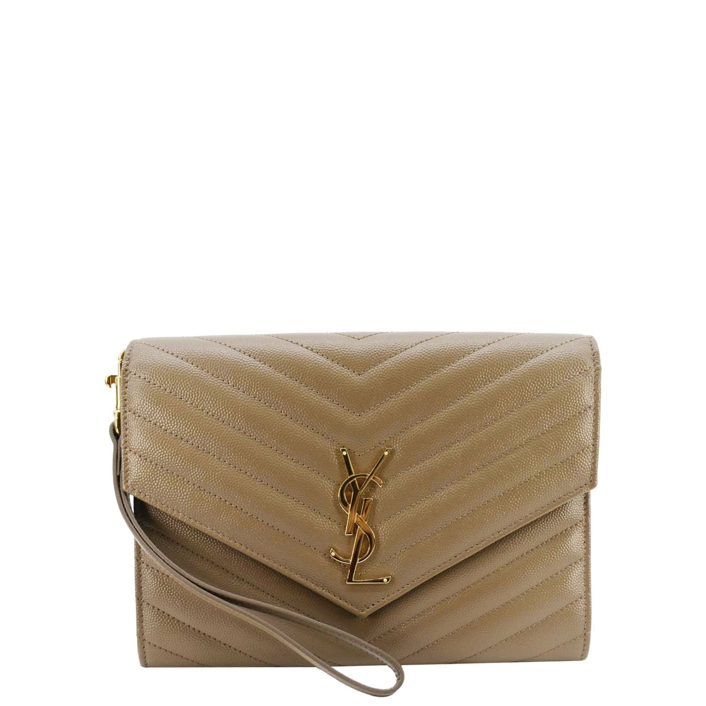 YVES SAINT LAURENT Cassandre Flap Leather Pouch Beige