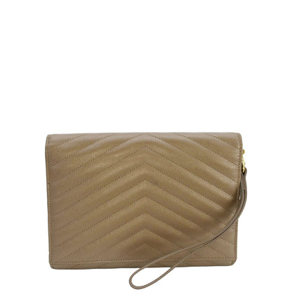 YVES SAINT LAURENT Cassandre Flap Leather Pouch Beige