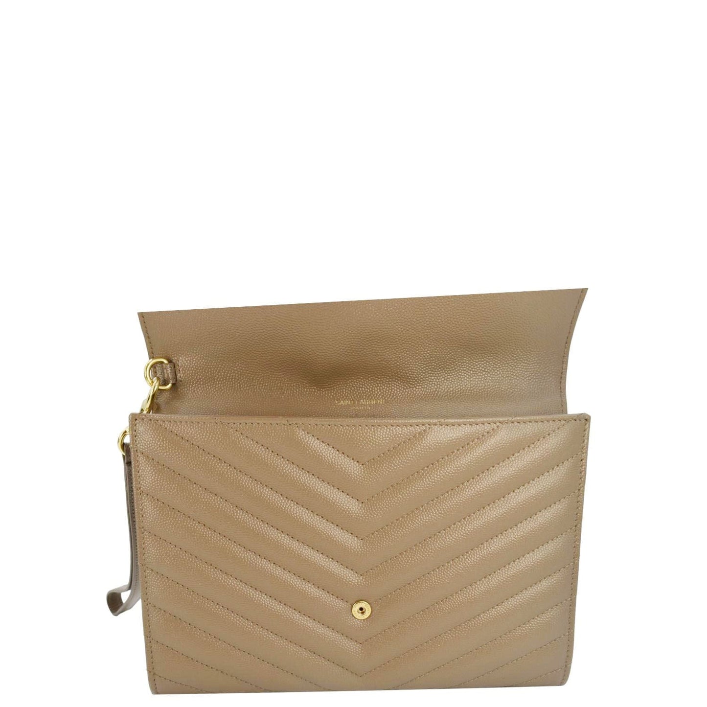 YVES SAINT LAURENT Cassandre Flap Leather Pouch Beige
