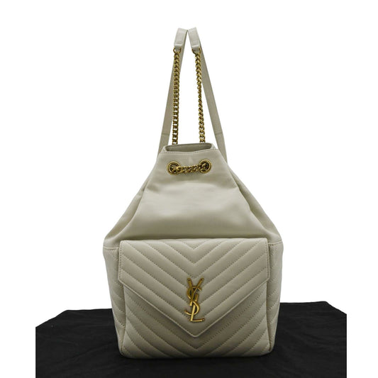 YVES SAINT LAURENT Joe Drawstring Leather Backpack Bag Off White