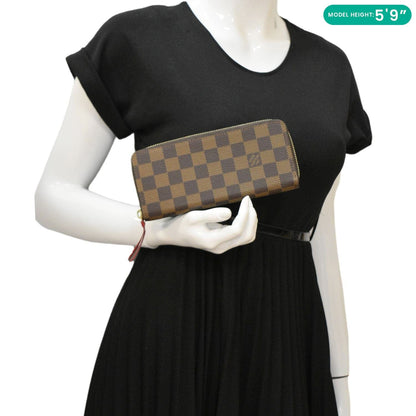 LOUIS VUITTON Clemence Damier Ebene Zippy Wallet Brown