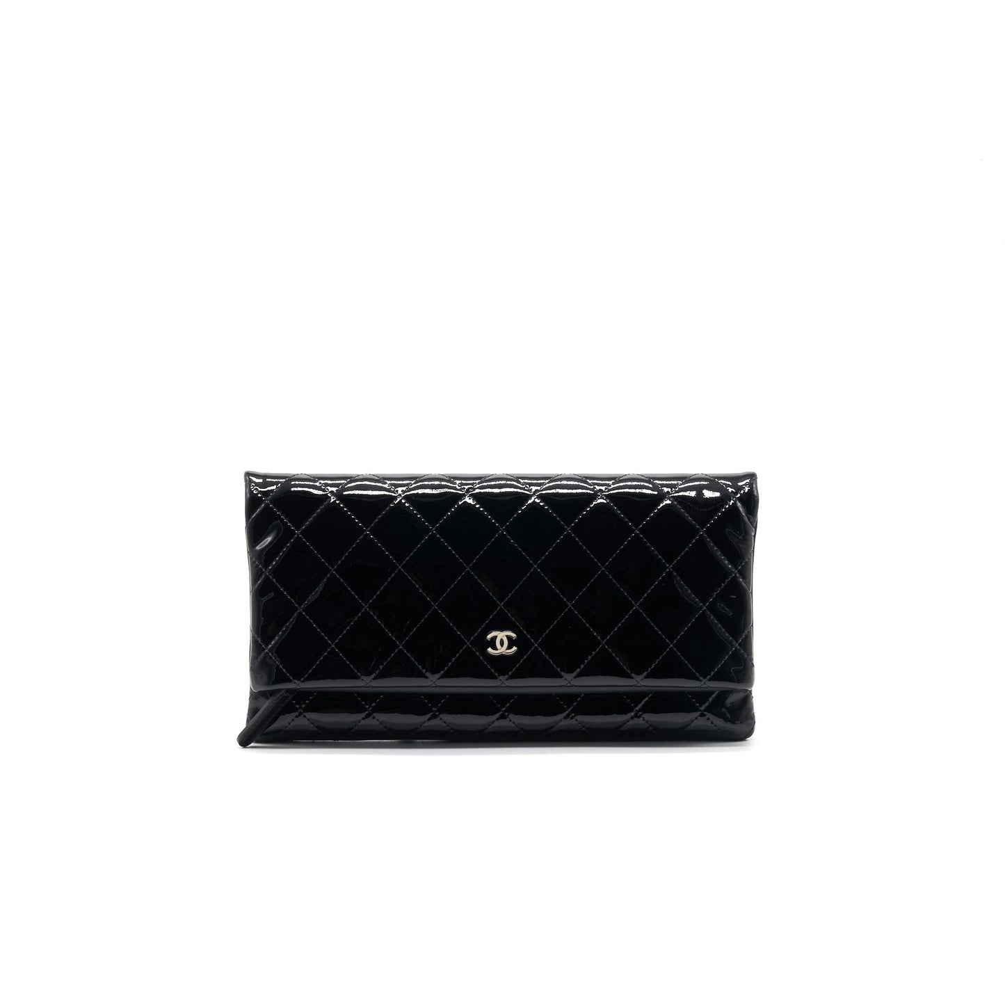 Chanel Patent Leather Fold Over Clutch Black