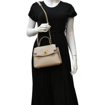 LOUIS VUITTON Mini Lockme Ever Leather Shoulder Bag Greige
