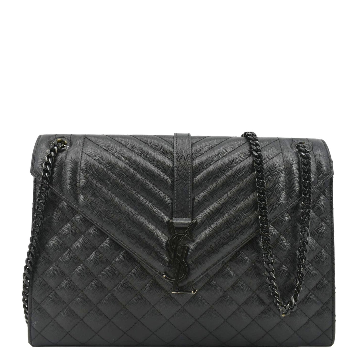 YVES SAINT LAURENT Envelope Mix Matelassé Chain Leather Shoulder Bag Black