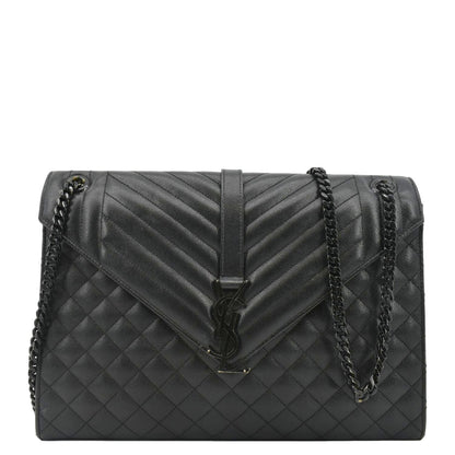 YVES SAINT LAURENT Envelope Mix Matelassé Chain Leather Shoulder Bag Black