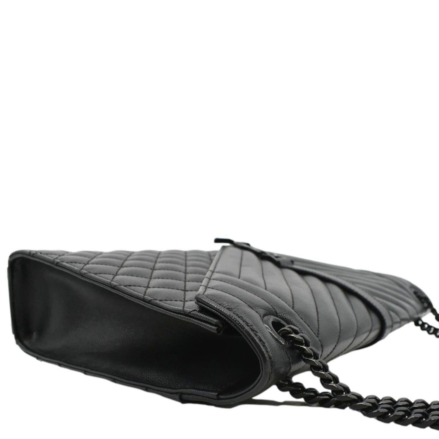 YVES SAINT LAURENT Envelope Mix Matelassé Chain Leather Shoulder Bag Black