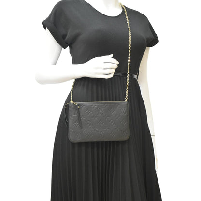 LOUIS VUITTON Double Zip Pochette Monogram Empreinte Crossbody Bag Black