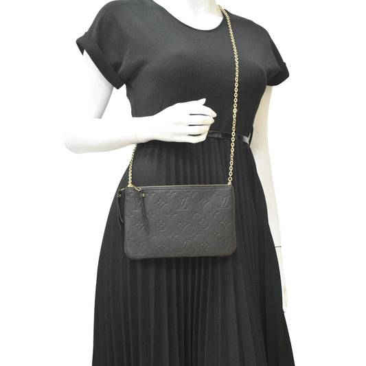 LOUIS VUITTON Double Zip Pochette Monogram Empreinte Crossbody Bag Black