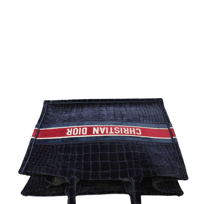 CHRISTIAN DIOR Large Book Embossed Velvet Tote Bag Navy