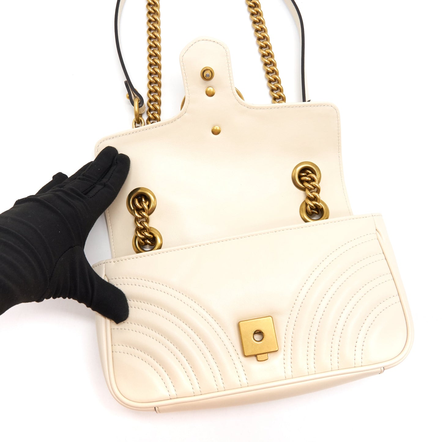 GUCCI GG MARMONT MINI BAG WHITE WITH GOLD