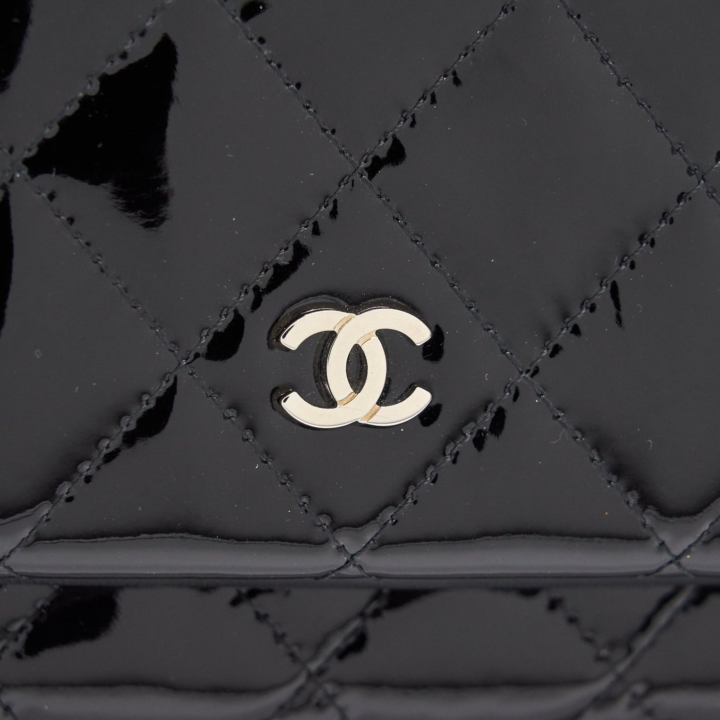 Chanel Patent Leather Fold Over Clutch Black
