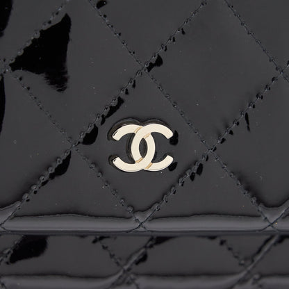 Chanel Patent Leather Fold Over Clutch Black