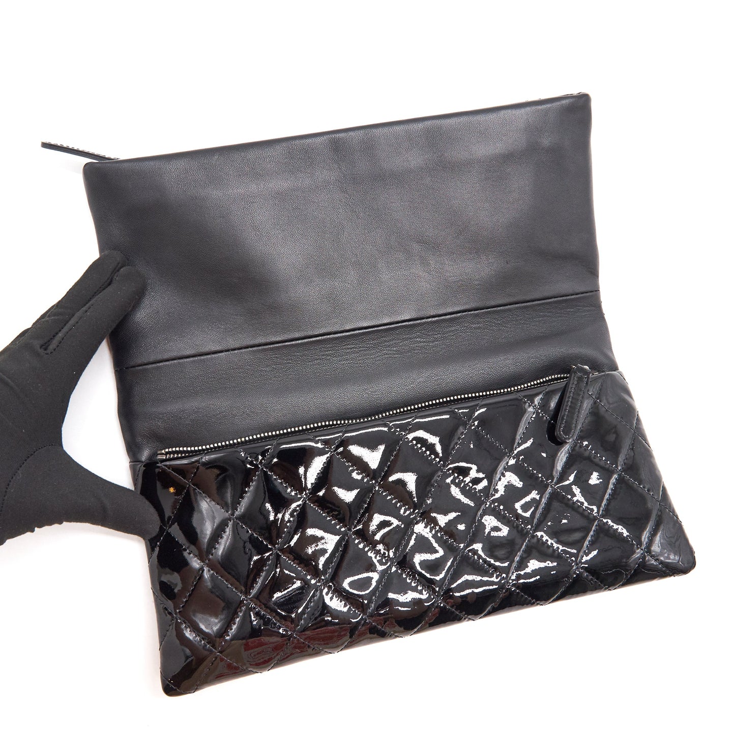 Chanel Patent Leather Fold Over Clutch Black