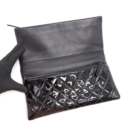 Chanel Patent Leather Fold Over Clutch Black