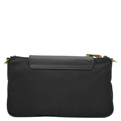PRADA Small Tessuto Saffiano Chain Crossbody Bag Black