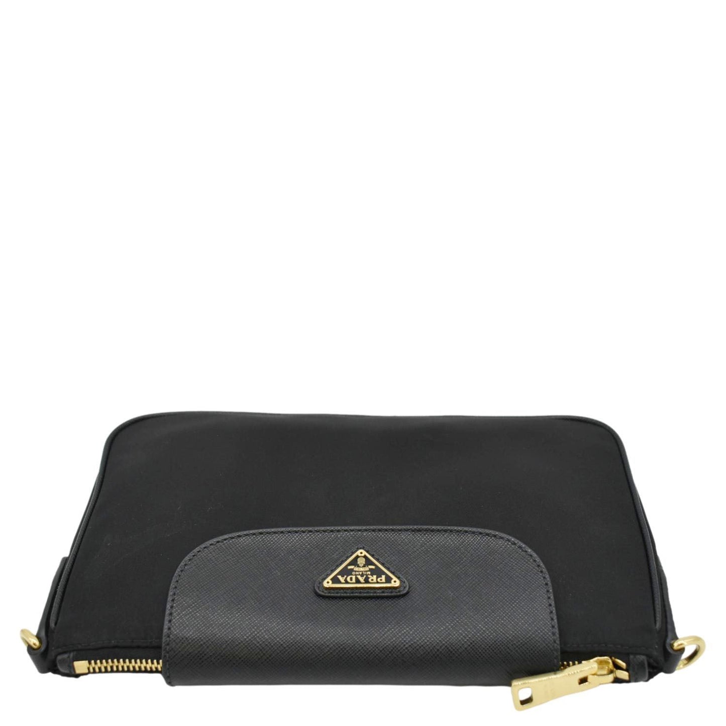 PRADA Small Tessuto Saffiano Chain Crossbody Bag Black