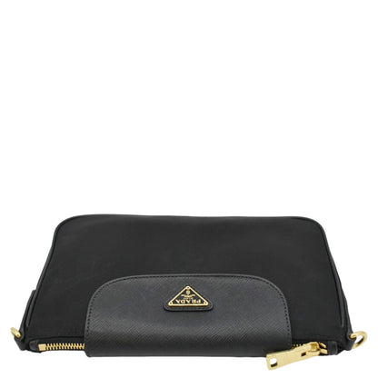 PRADA Small Tessuto Saffiano Chain Crossbody Bag Black
