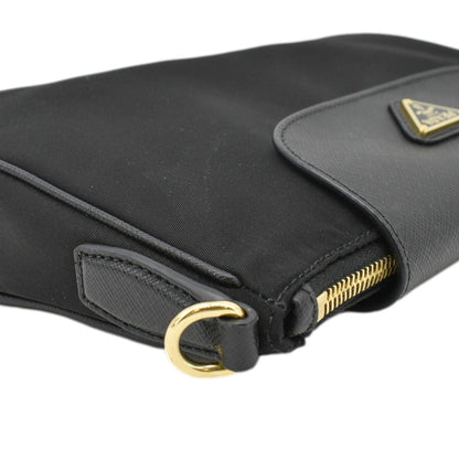 PRADA Small Tessuto Saffiano Chain Crossbody Bag Black
